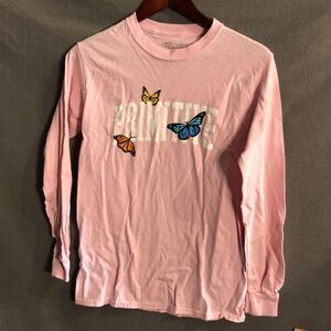 primitive girls small graphic tee shirt pink long sleeves butterflies aa